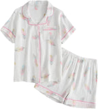 Women's Printing Short-Sleeved Shorts Pajamas Cotton Crepe Home Service Set Simple Soft