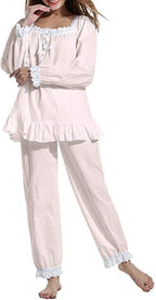 Women Pajamas Set Cotton Long Sleeve Button Down Sleep Shirt Womens Loungewear Set Cotton Nightie