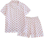 Womens Cute Pajama Set Short Sleeve Button Up Shirt and Shorts 2 Piece Cotton Pj Sets