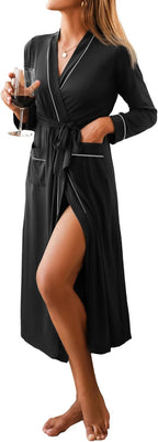 Women Kimono Robes Full Length Knit Bathrobe Lightweight Soft Sleepwear V-neck Casual Ladies Loungewear S-XXL