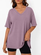 Trendy Queen Oversized Tshirts for Women Workout Plus Size Tops V Neck Short Sleeve Gym Shirts Casual Loose Fit Basic Tees