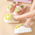 Women's Slippers Adult Warm Plush Flowers Indoor Non-slip Home Thick Bottom Winter Men's Cotton