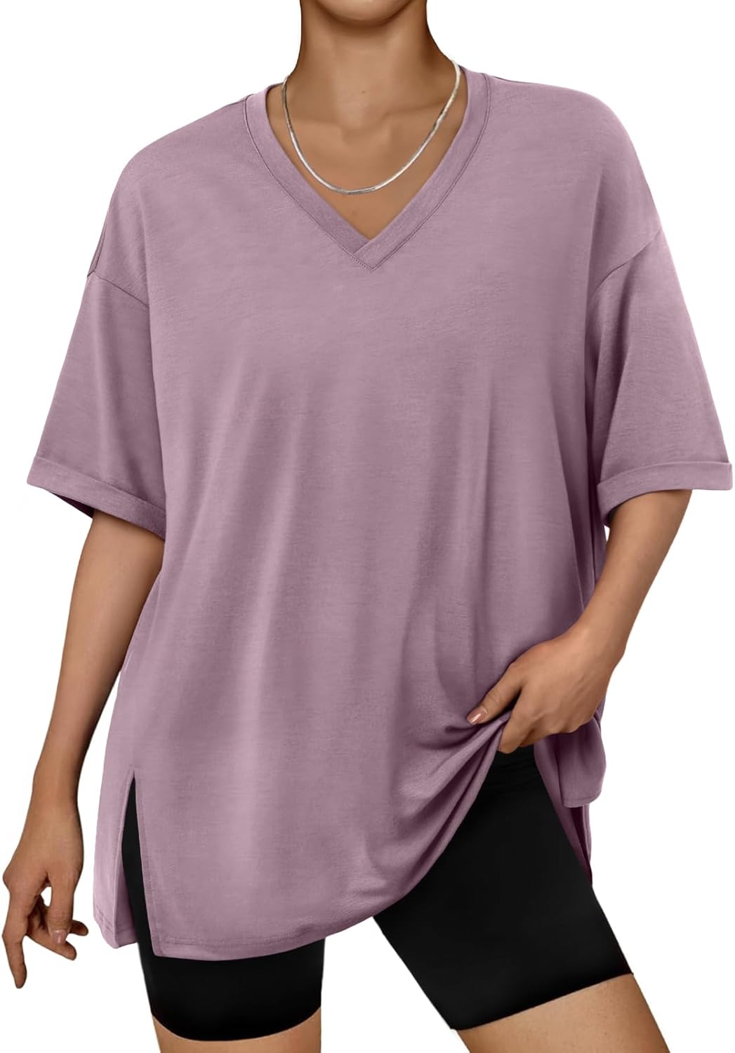 Trendy Queen Oversized Tshirts for Women Workout Plus Size Tops V Neck Short Sleeve Gym Shirts Casual Loose Fit Basic Tees