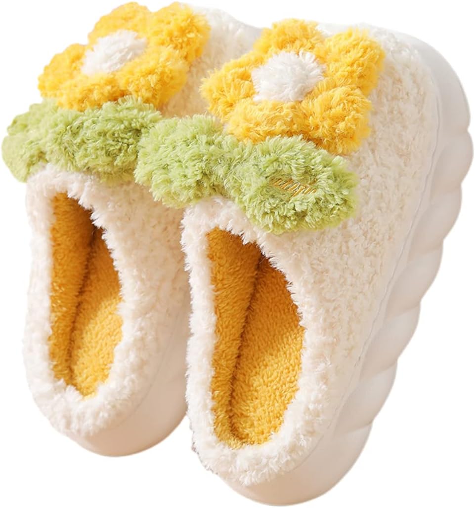 Women's Slippers Adult Warm Plush Flowers Indoor Non-slip Home Thick Bottom Winter Men's Cotton