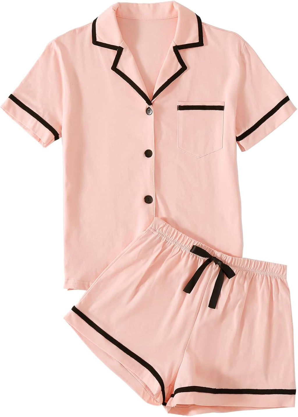 Women's Cotton Pajamas Set Button Short Sleeve Shirt with Shorts Set PJs Loungewear