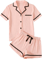 Women's Cotton Pajamas Set Button Short Sleeve Shirt with Shorts Set PJs Loungewear