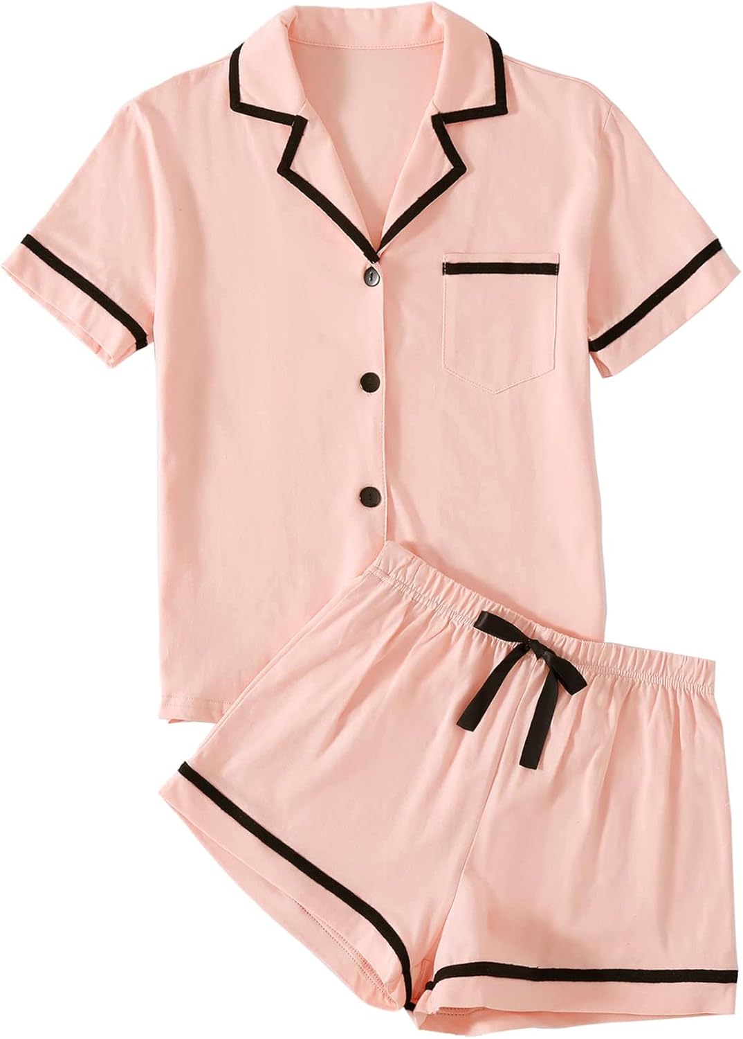 Women's Cotton Pajamas Set Button Short Sleeve Shirt with Shorts Set PJs Loungewear