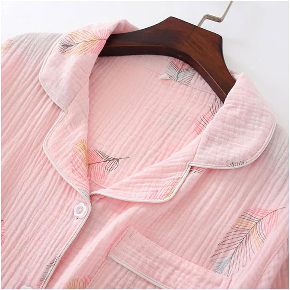 Women's Printing Short-Sleeved Shorts Pajamas Cotton Crepe Home Service Set Simple Soft