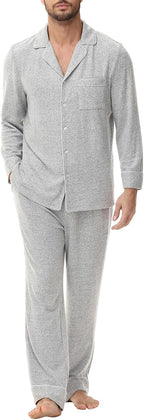Mens Pajamas Set Long Sleeve Soft Pajamas for Men Button Down Sleepwear Pjs Lounge Sets with Pockets S-2XL