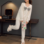 Women's Cotton Pajama Set 2 Piece Vintage Lounge Set Long Sleeve Top Pants Pjs Lace Frill Victorian Sleepwear