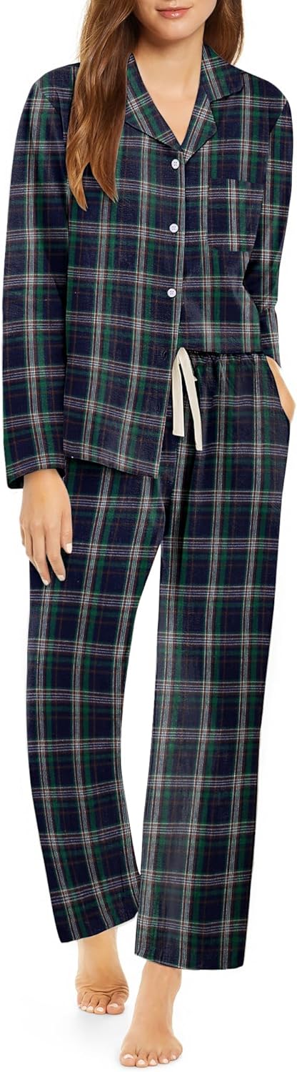 Pajamas Set for Womens 2 Piece Cotton Plaid Loungewear Long Sleeve Sleepwear Soft Button Down Shirts Pjs with Pockets