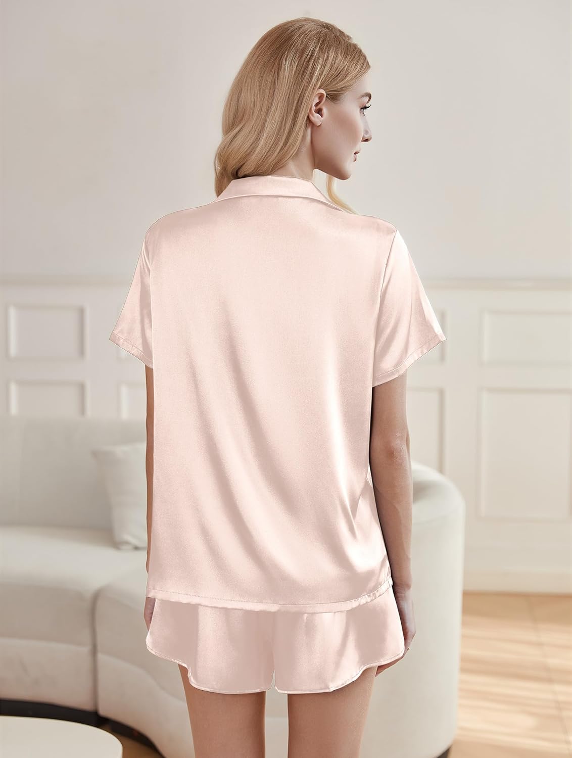 Silk Pajama Sets Women Short Sleeve Sleepwear Satin 2 Piece Button Down Loungewear Pjs Shorts Set S-XXL