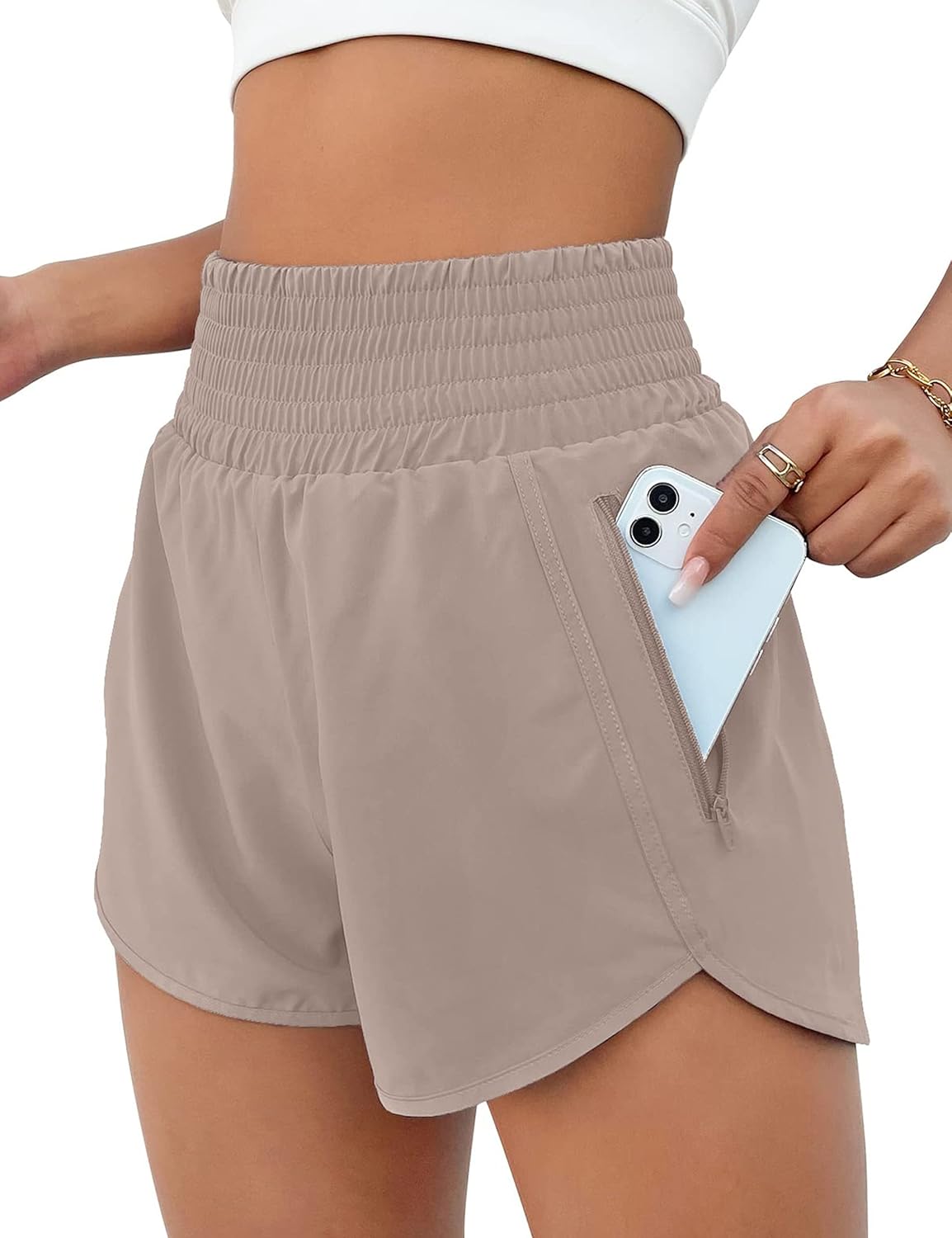 Women's Athletic Shorts High Waisted Running Short Pocket 2.5" Sporty Shorts Gym Elastic Workout Shorts