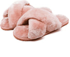 Women's Fuzzy Fluffy House Slippers Cute Plush Memory Foam Shoes Cross Band Indoor Outdoor Open Toe Sandals
