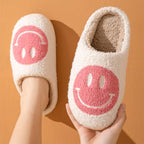 Smile Face Slippers for Women - Soft Plush Retro Preppy Slip-on Comfortable Indoor/Outdoor Shoes