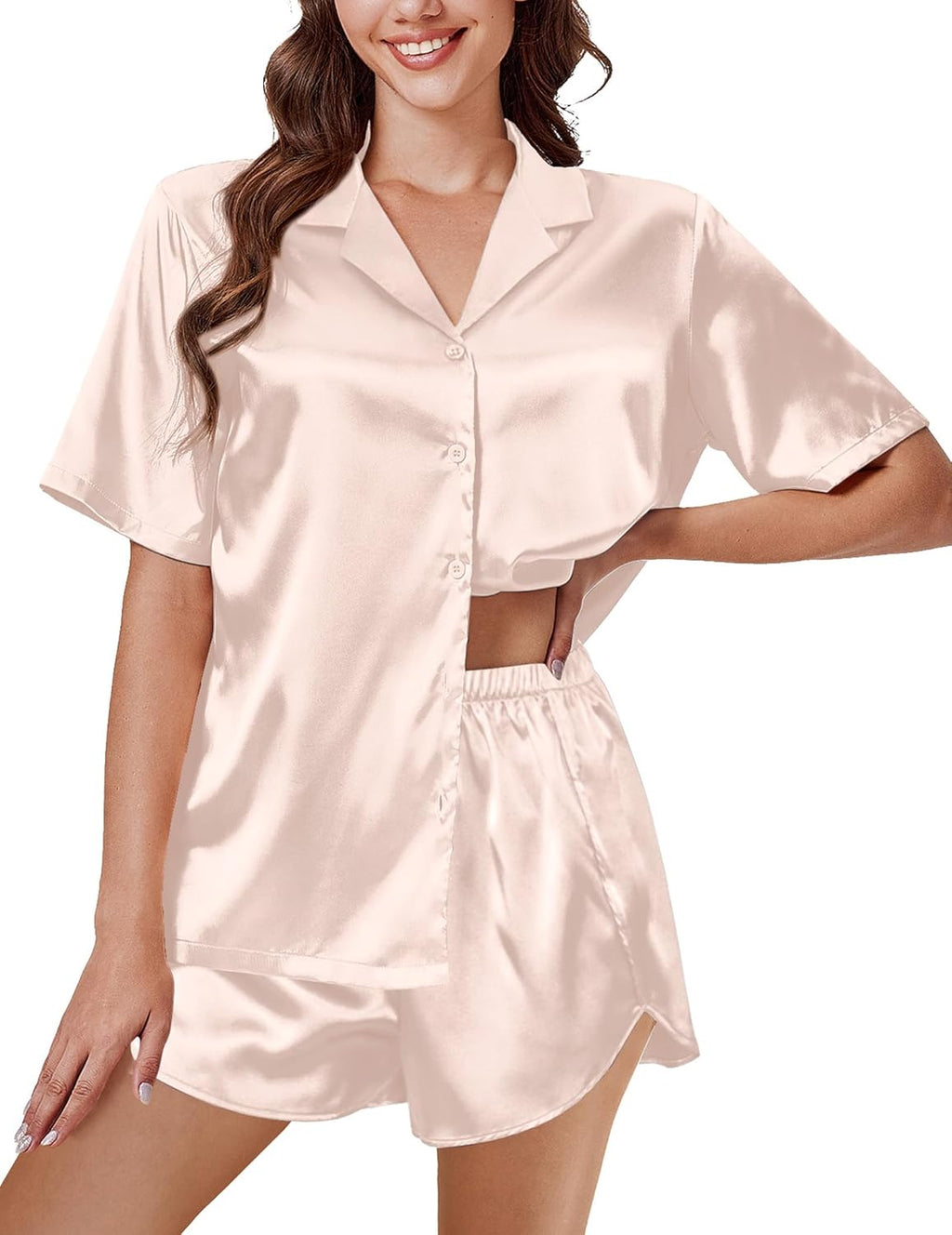 Silk Pajama Sets Women Short Sleeve Sleepwear Satin 2 Piece Button Down Loungewear Pjs Shorts Set S-XXL