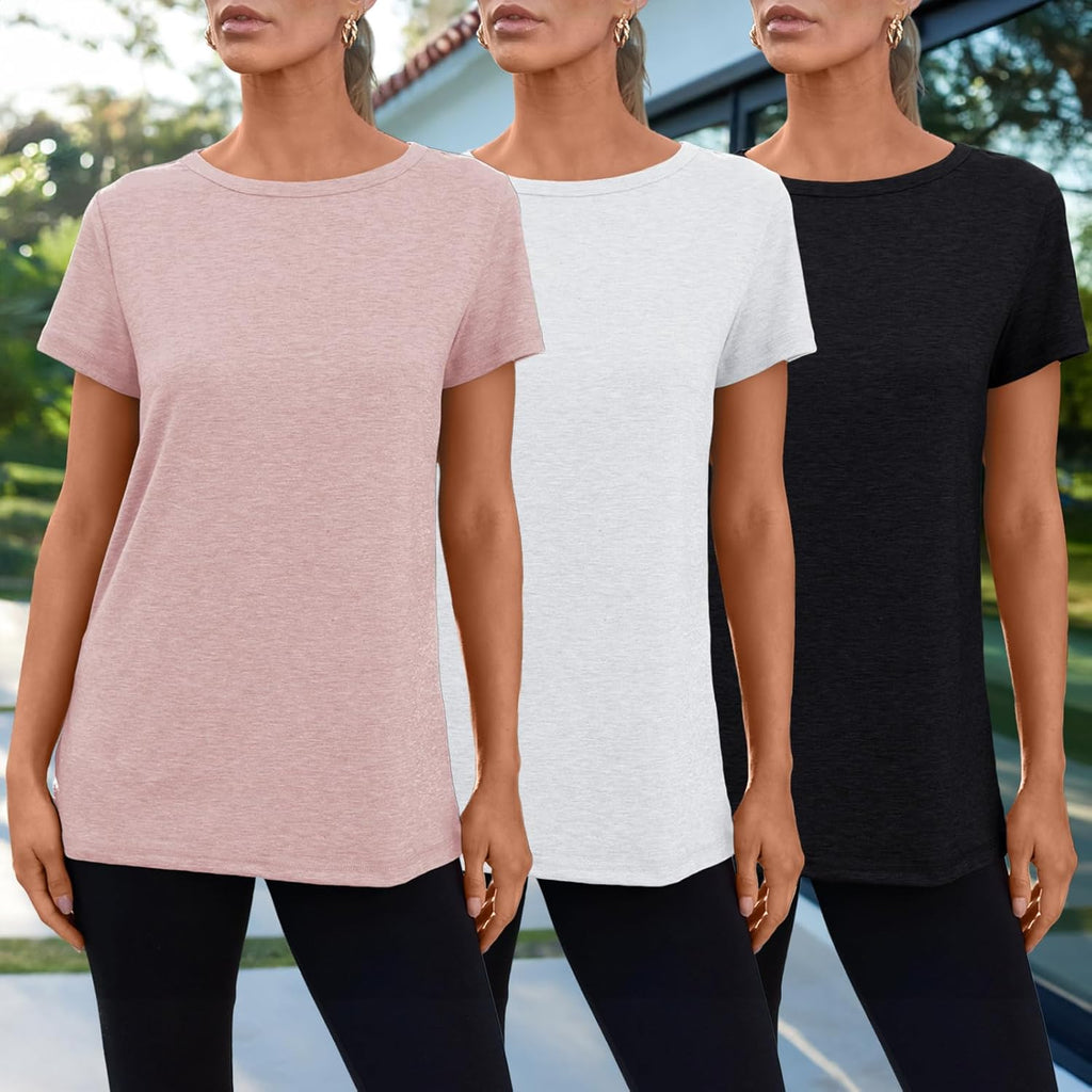 Womens 3 Pack T-Shirts Short Sleeve Summer Tops Fashion Basic Tees Comfy Casual Vacation Outfits Workout Clothes 2025