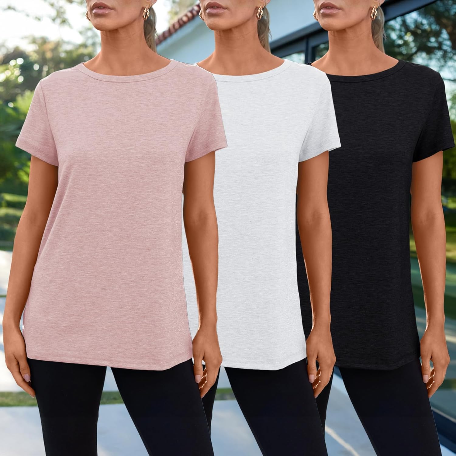 Womens 3 Pack T-Shirts Short Sleeve Summer Tops Fashion Basic Tees Comfy Casual Vacation Outfits Workout Clothes 2025