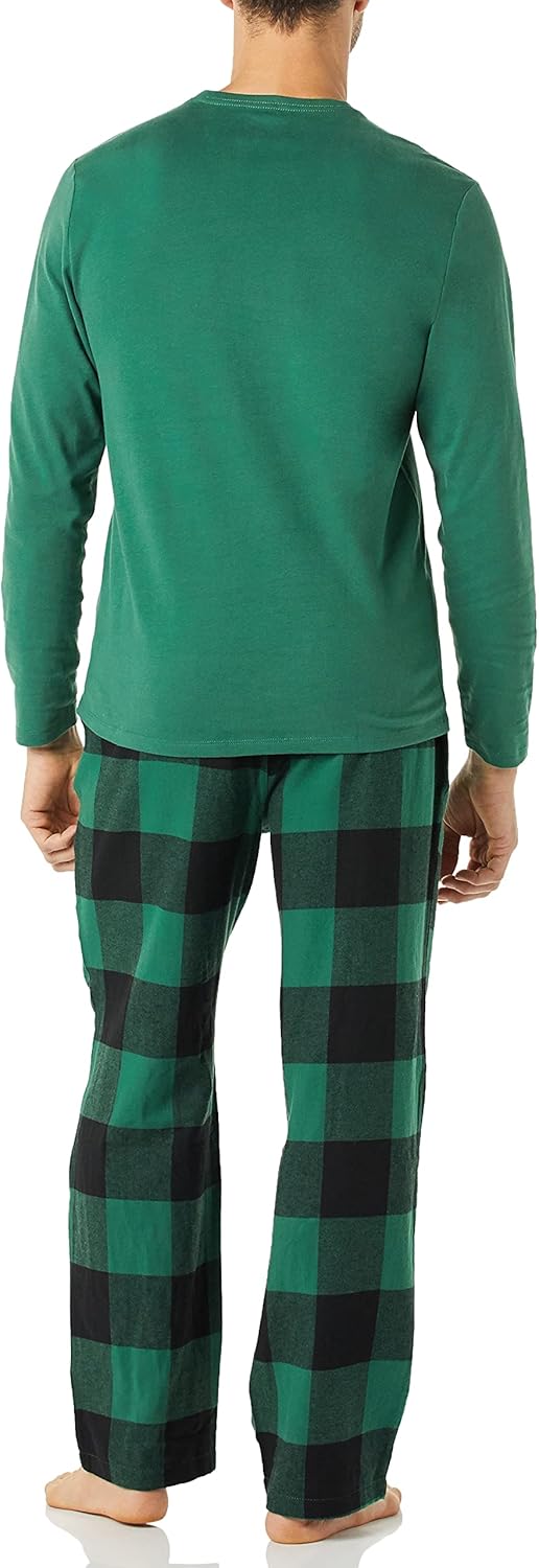 Mens Flannel Pant and Long-Sleeve T-Shirt Pajama Set