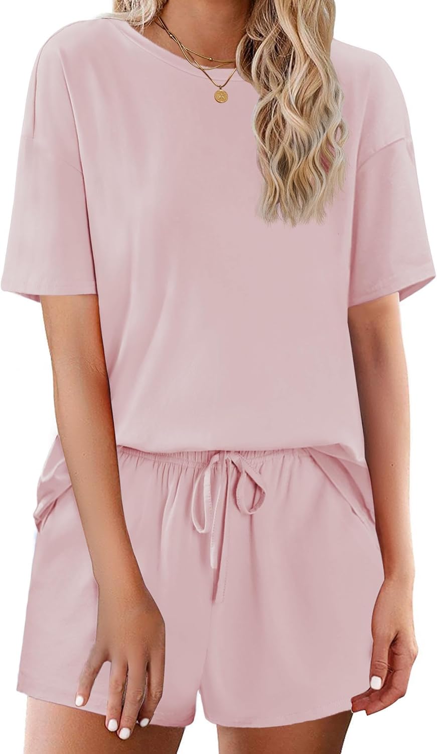 Cotton Pajamas Set for Womens Soft Short Sleeve Lounge Set Shorts Sleepwear Set 2 Piece Pjs Sets