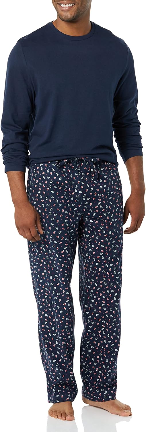 Mens Flannel Pant and Long-Sleeve T-Shirt Pajama Set