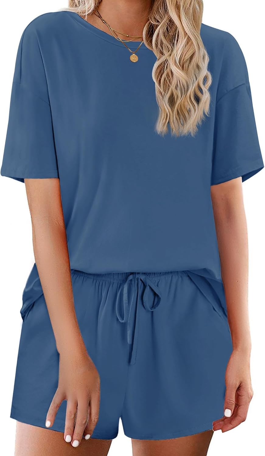 Cotton Pajamas Set for Women Soft Short Sleeve Lounge Set Shorts Sleepwear Set 2 Piece Pjs Sets