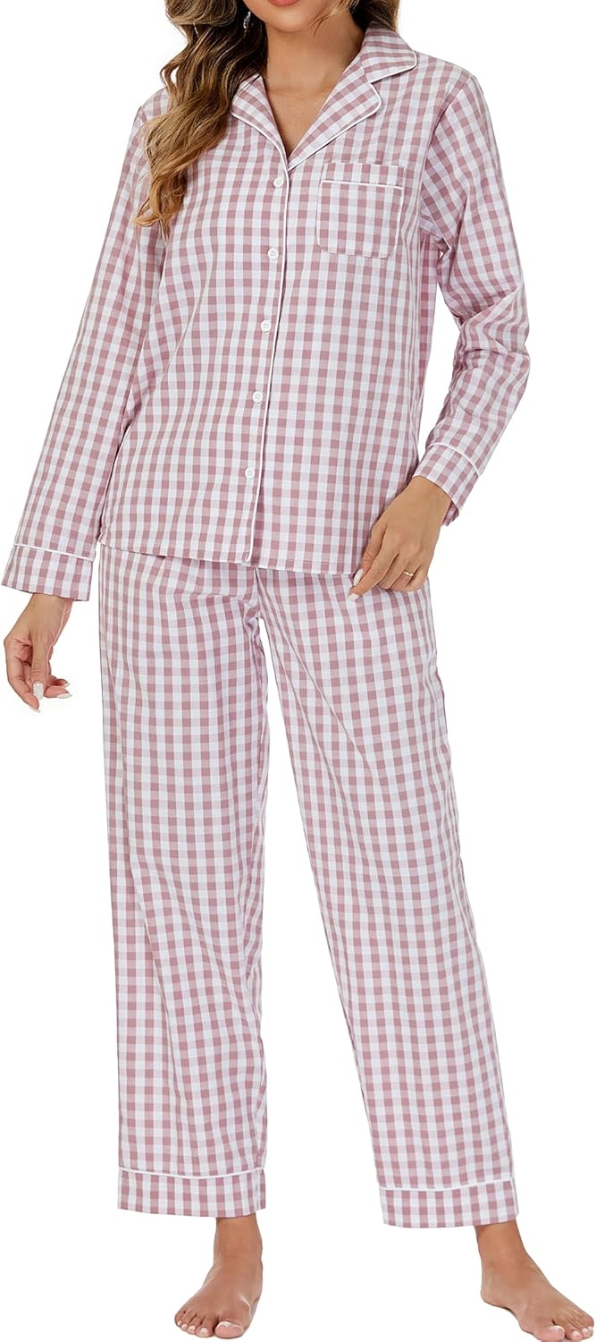2024 Christmas Pajamas 100% Cotton Womens Pajamas Set 2 Piece Soft Button-Down Xmas PJs Set Sleepwear Loungewear S-XXL