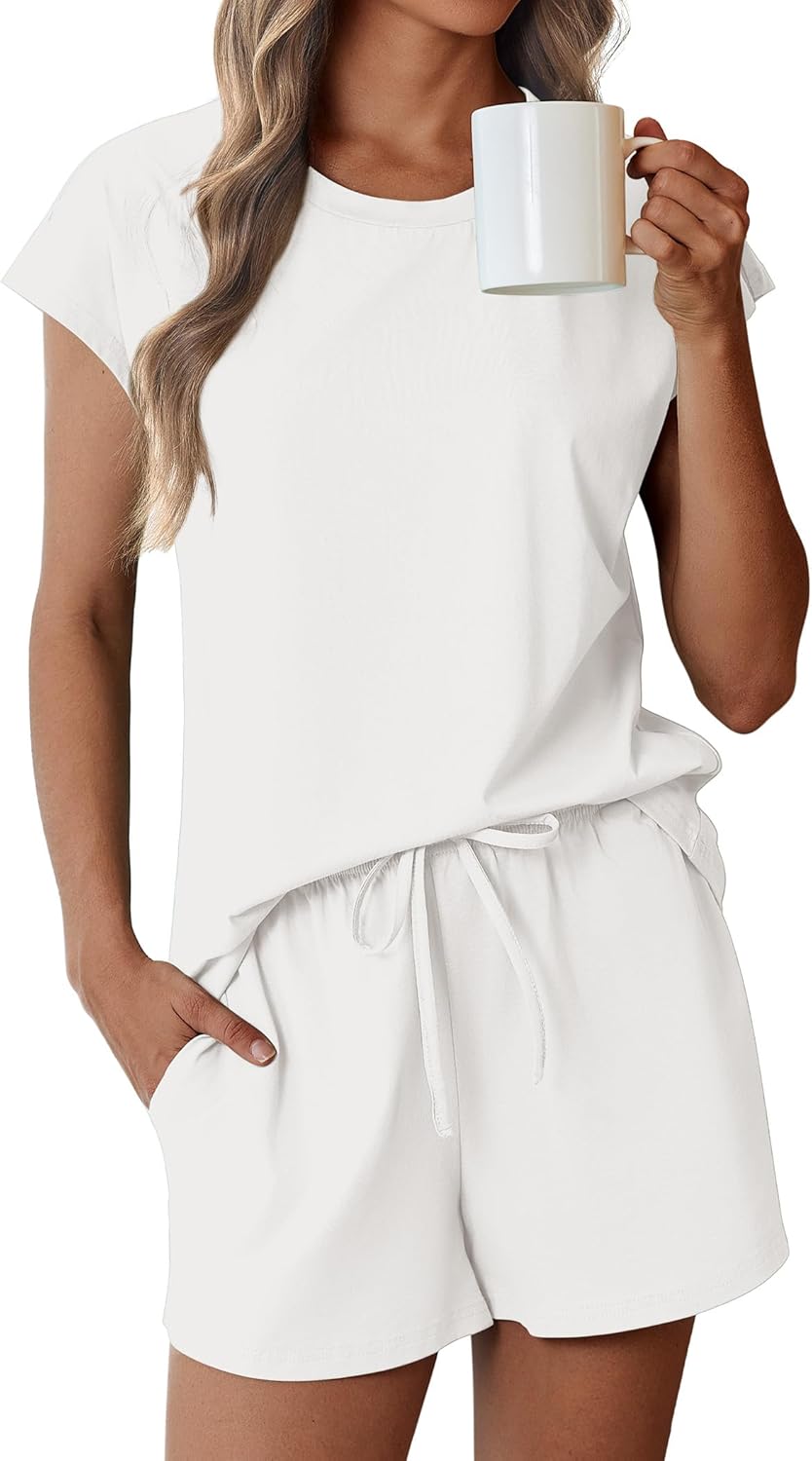 Cotton Pajamas for Women Set 2 Piece Cap Sleeve Pjs Shorts Set Lounge Sets Sleepwear S-XXL