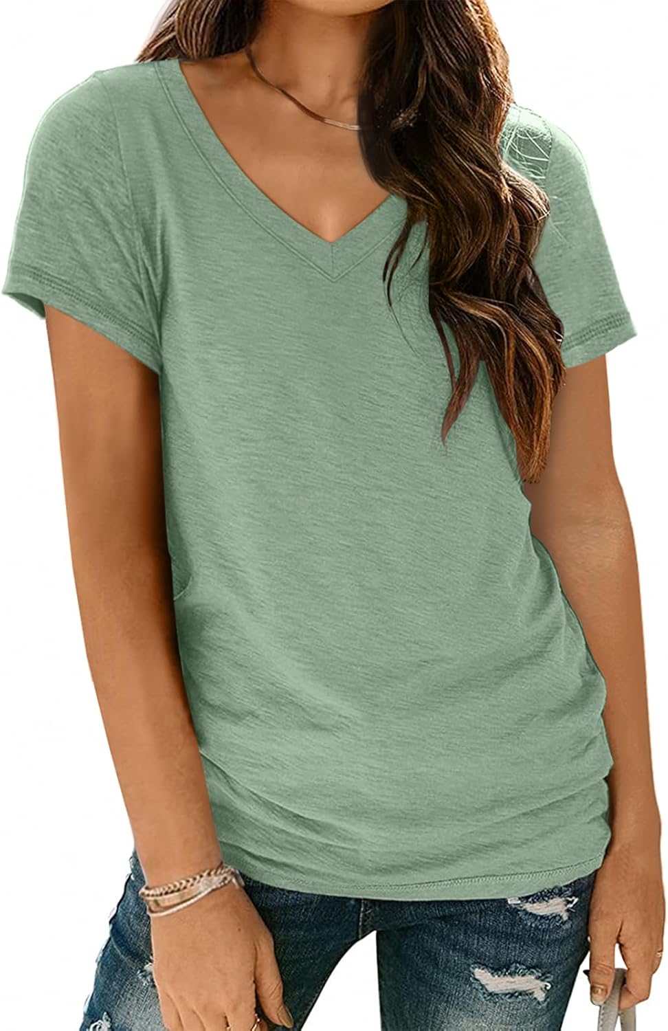 T Shirts Short Sleeve V Neck Tees Tops for Women Fashion Trendy Lightweight Soft Casual Summer Outfits Clothes 2025