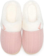 Women's Slip on Fuzzy House Slippers Memory Foam Slippers Scuff Outdoor Indoor Warm Plush Bedroom Shoes with Faux Fur Lining