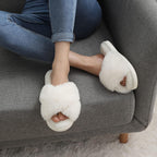 Women's Fuzzy Slippers Cross Band Memory Foam House Slippers Open Toe