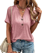 Boho Tops for Women Short Sleeve Floral Print Blouse Shirts Summer Casual Loose Button Down V Neck Dressy Shirt