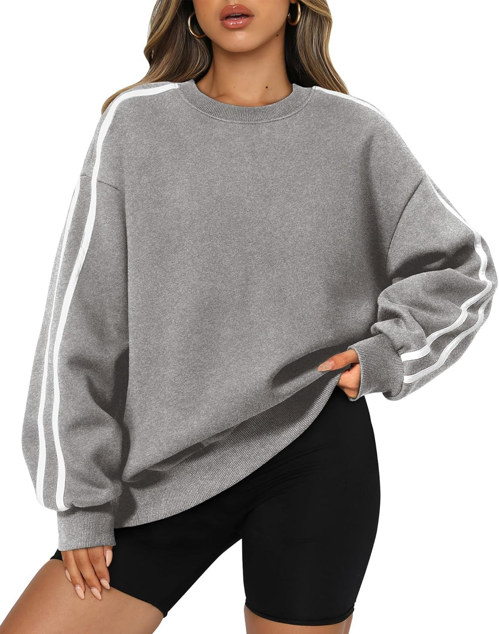 Womens Oversized Sweatshirts 2024 Casual Fall Crew Neck Color Block Long Sleeve Loose Pullover Top Y2K Clothes