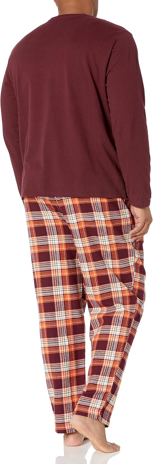 Mens Flannel Pant and Long-Sleeve T-Shirt Pajama Set