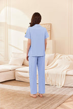 Women Cotton Pajamas Set Short Sleeve Button Down Pjs 2 Piece Soft Sleepwear with Long Pants Lounge Set